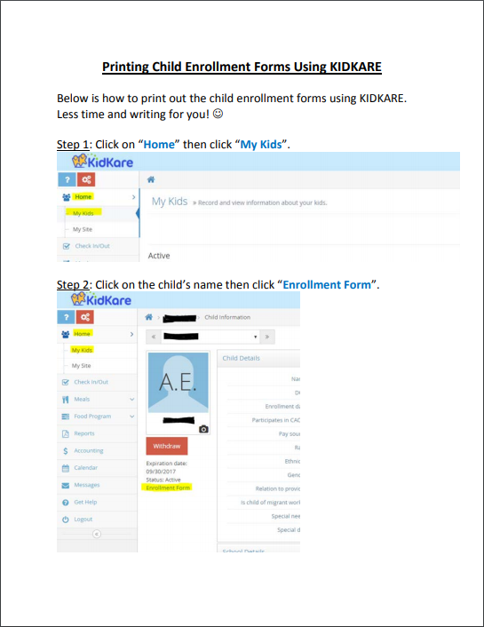 LVCC - CACFP - Tutorials - Printing Child Enrollment Forms - English